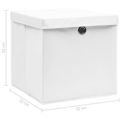 Boîtes de rangement avec couvercles 10 pcs Tissu blanc 32x32x32 cm