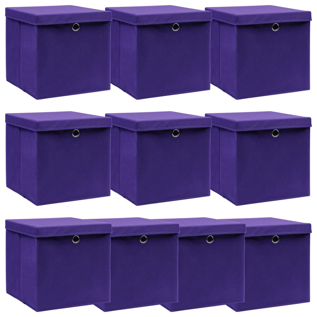 Boîtes de rangement avec couvercles 10 pcs Tissu violet 32x32x32 cm