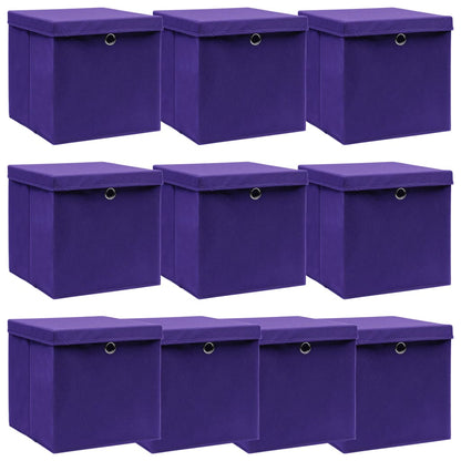 Boîtes de rangement avec couvercles 10 pcs Tissu violet 32x32x32 cm