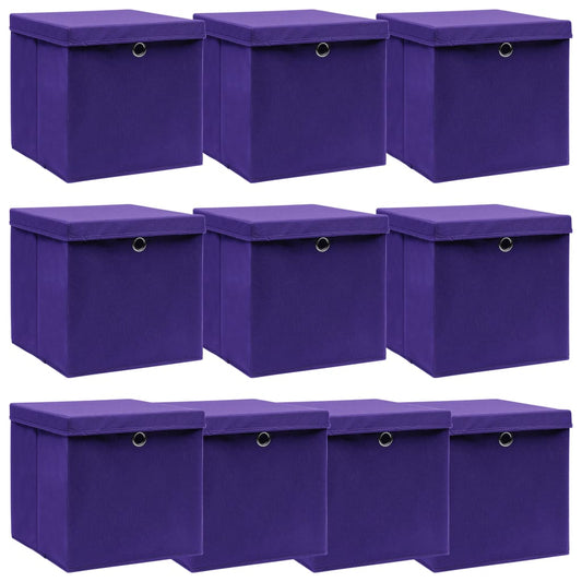 Boîtes de rangement avec couvercles 10 pcs Tissu violet 32x32x32 cm