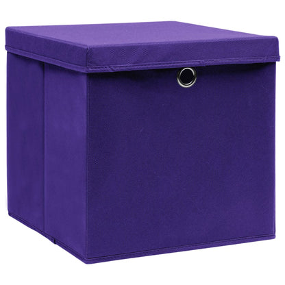 Boîtes de rangement avec couvercles 10 pcs Tissu violet 32x32x32 cm