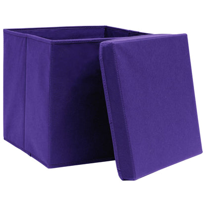 Boîtes de rangement avec couvercles 10 pcs Tissu violet 32x32x32 cm