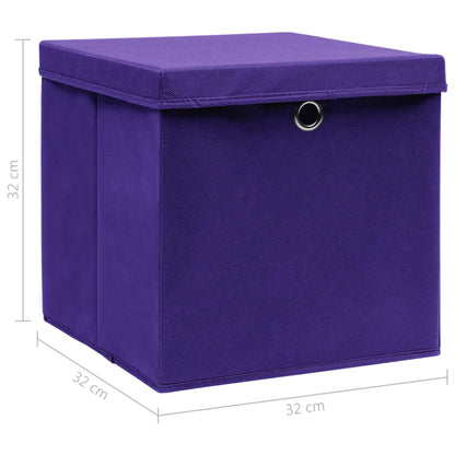 Boîtes de rangement avec couvercles 10 pcs Tissu violet 32x32x32 cm