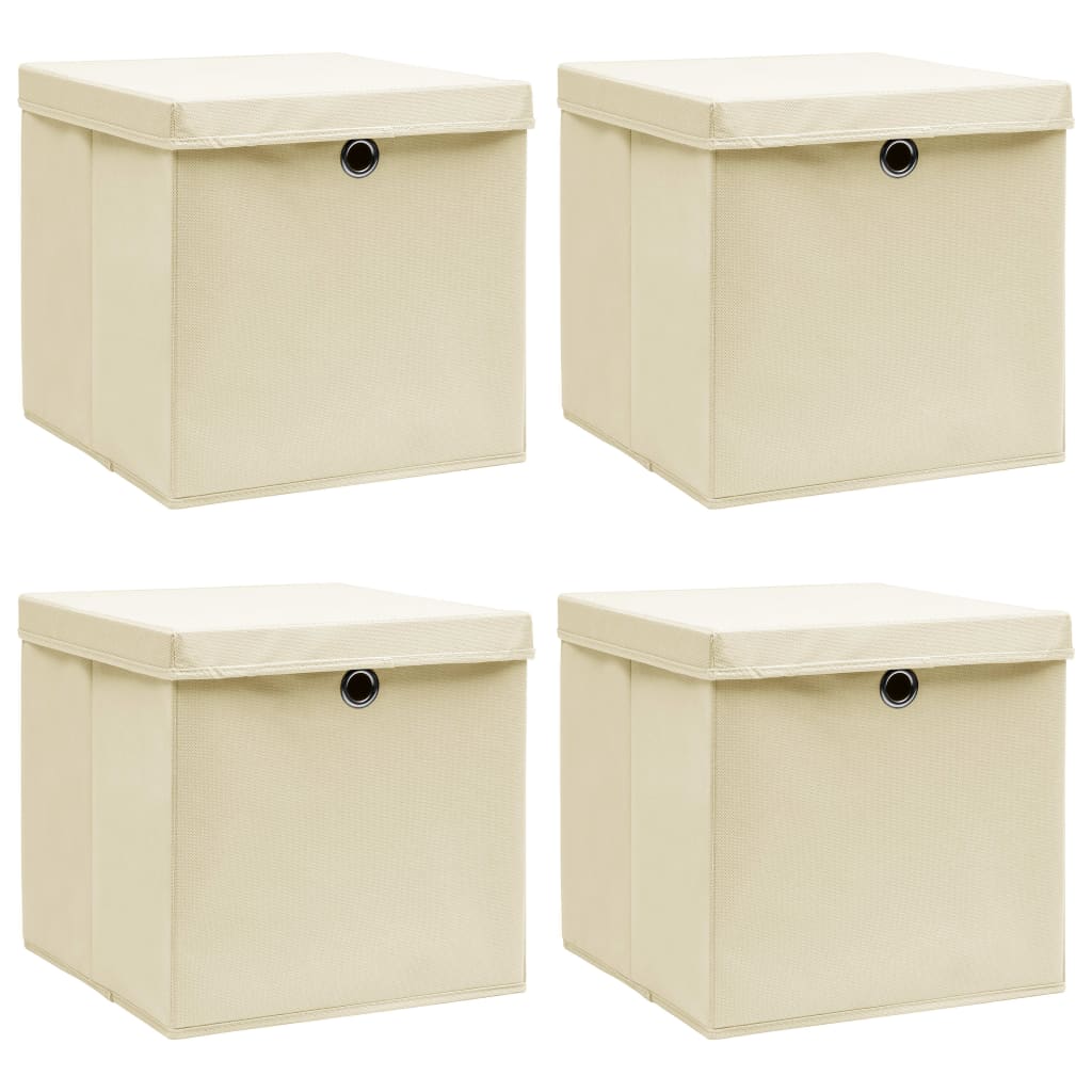 Aufbewahrungsboxen mit Deckel 4 Stk. Creme 32x32x32 cm Stoff