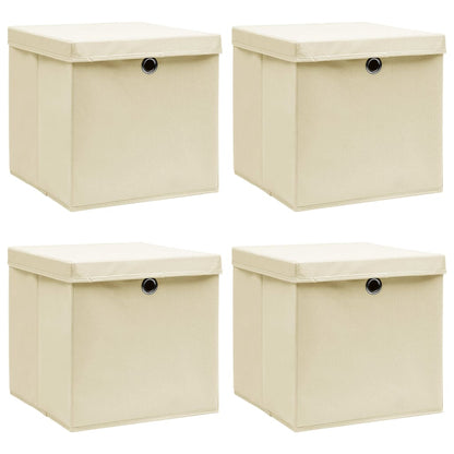 Aufbewahrungsboxen mit Deckel 4 Stk. Creme 32x32x32 cm Stoff