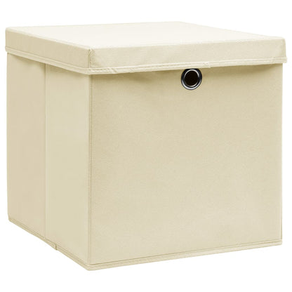 Aufbewahrungsboxen mit Deckel 4 Stk. Creme 32x32x32 cm Stoff