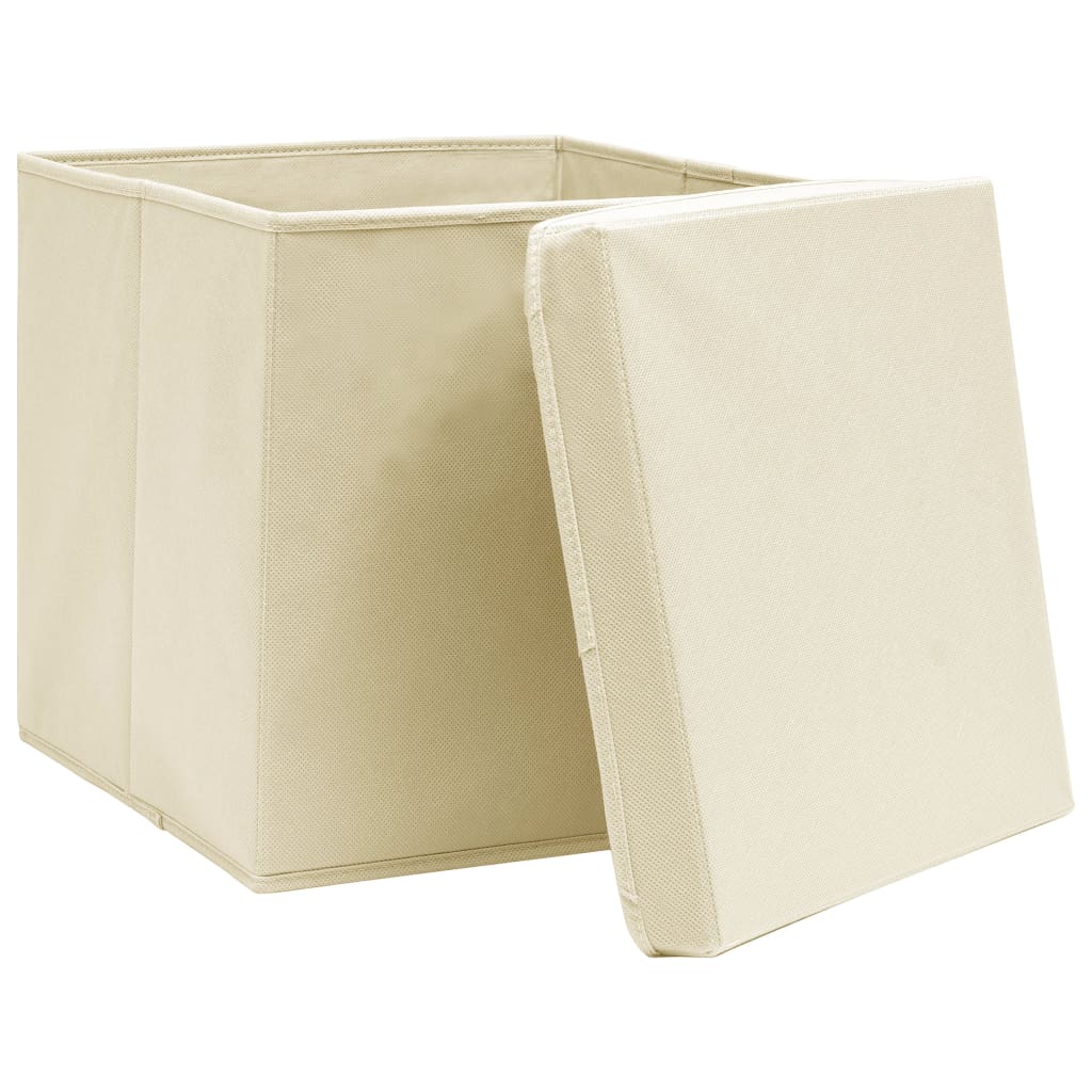 Aufbewahrungsboxen mit Deckel 4 Stk. Creme 32x32x32 cm Stoff