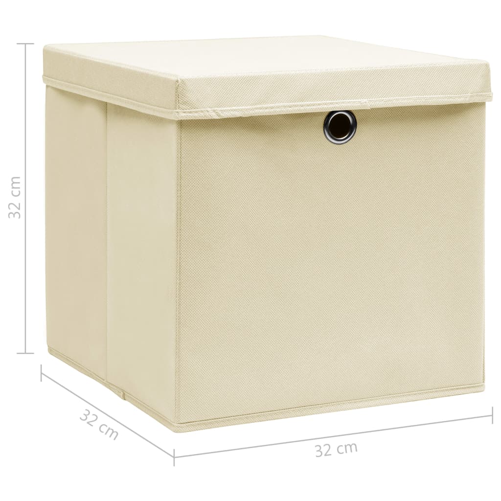 Aufbewahrungsboxen mit Deckel 4 Stk. Creme 32x32x32 cm Stoff