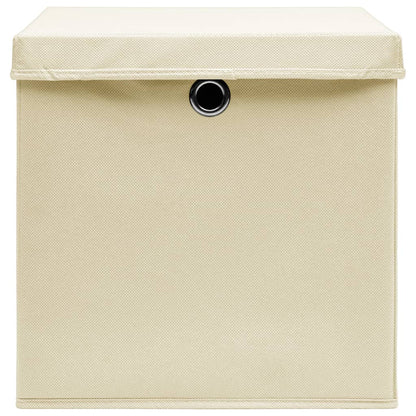 Aufbewahrungsboxen mit Deckel 10 Stk. Creme 32x32x32 cm Stoff