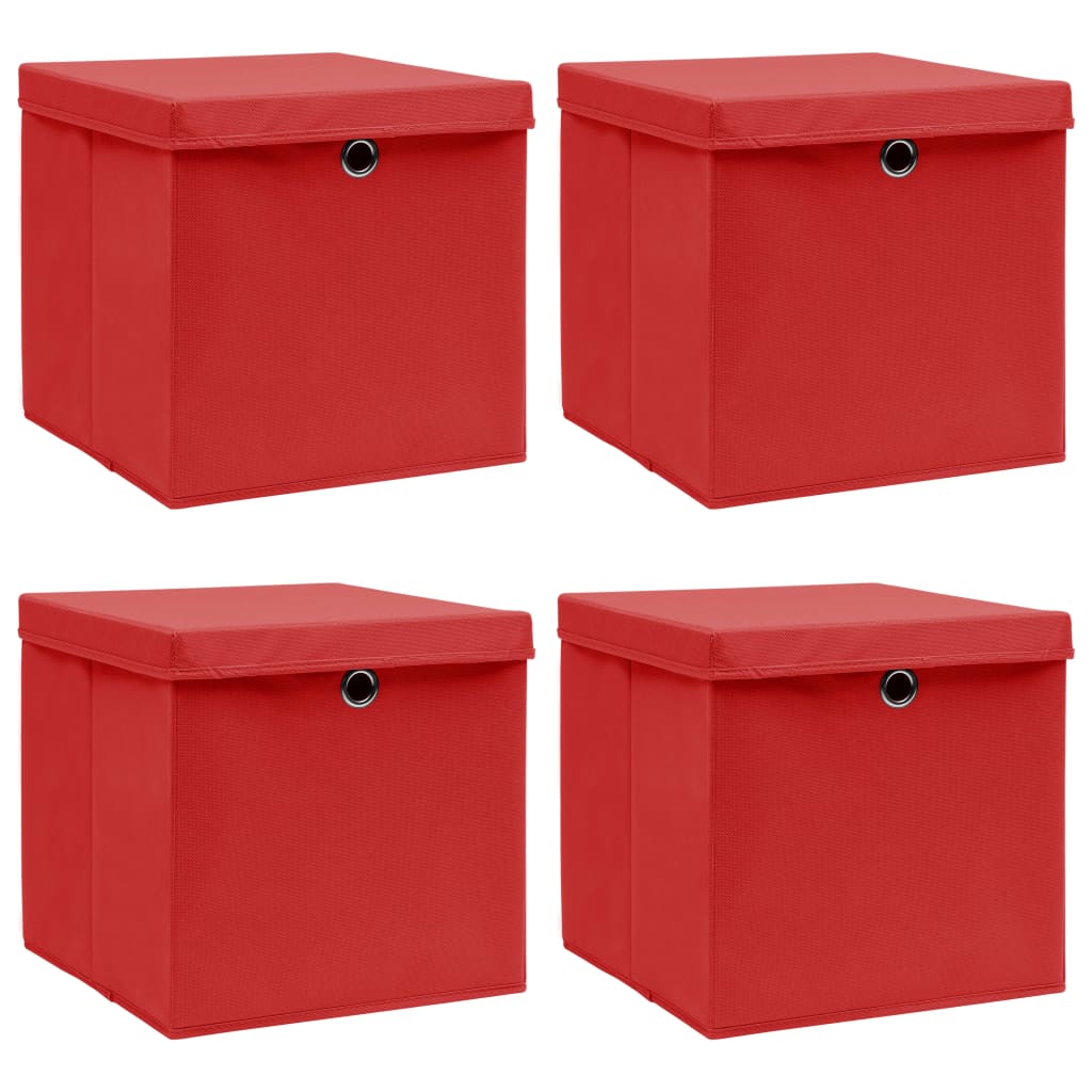 Aufbewahrungsboxen mit Deckeln 4 Stk. Rot 32x32x32 cm Stoff