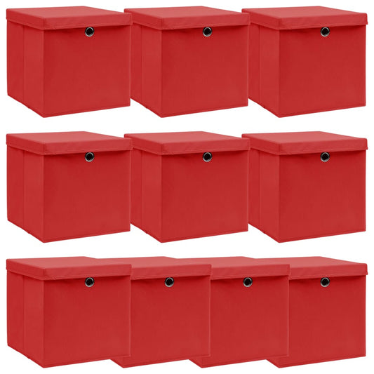 Boîtes de rangement avec couvercles 10 pcs Tissu rouge 32x32x32 cm