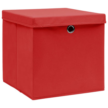 Aufbewahrungsboxen mit Deckeln 10 Stk. Rot 32x32x32 cm Stoff