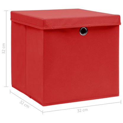 Aufbewahrungsboxen mit Deckeln 10 Stk. Rot 32x32x32 cm Stoff