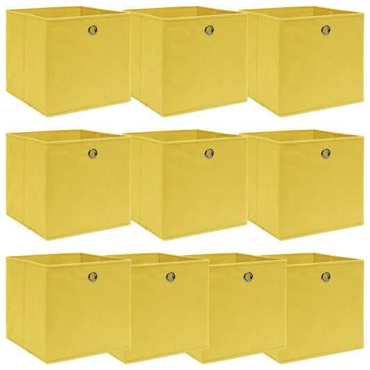 Boîtes de rangement 10 pcs. Tissu jaune 32x32x32 cm