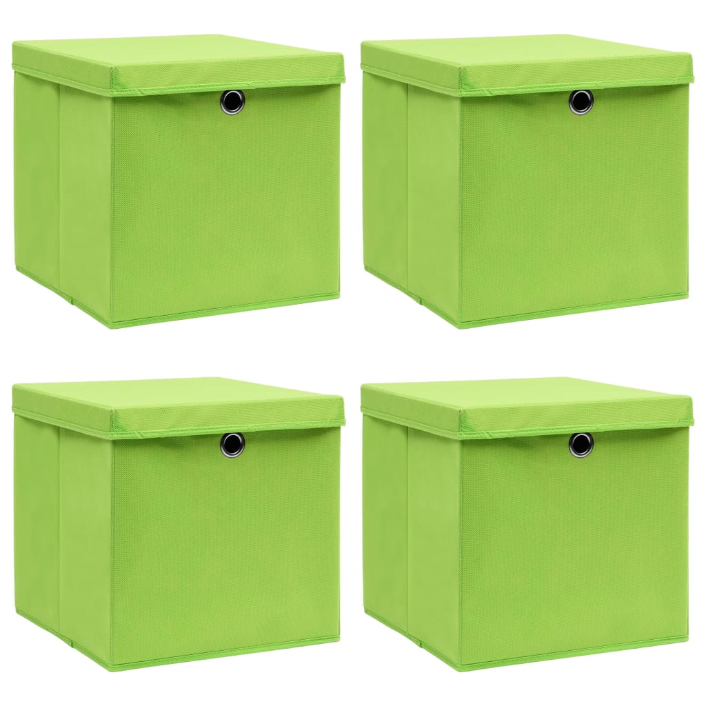 Cajas de almacenamiento con tapa 4 uds. Tela verde 32x32x32 cm