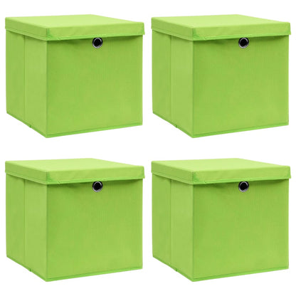 Cajas de almacenamiento con tapa 4 uds. Tela verde 32x32x32 cm