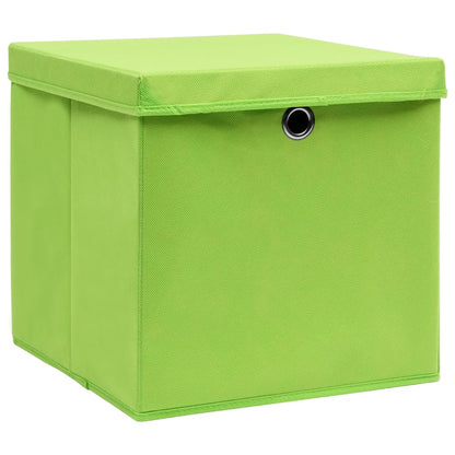 Cajas de almacenamiento con tapa 4 uds. Tela verde 32x32x32 cm