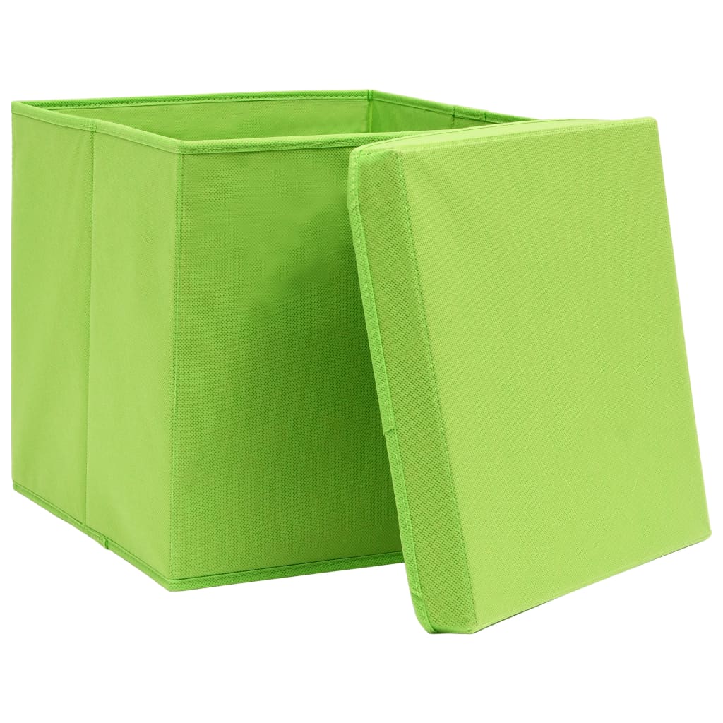 Cajas de almacenamiento con tapa 4 uds. Tela verde 32x32x32 cm