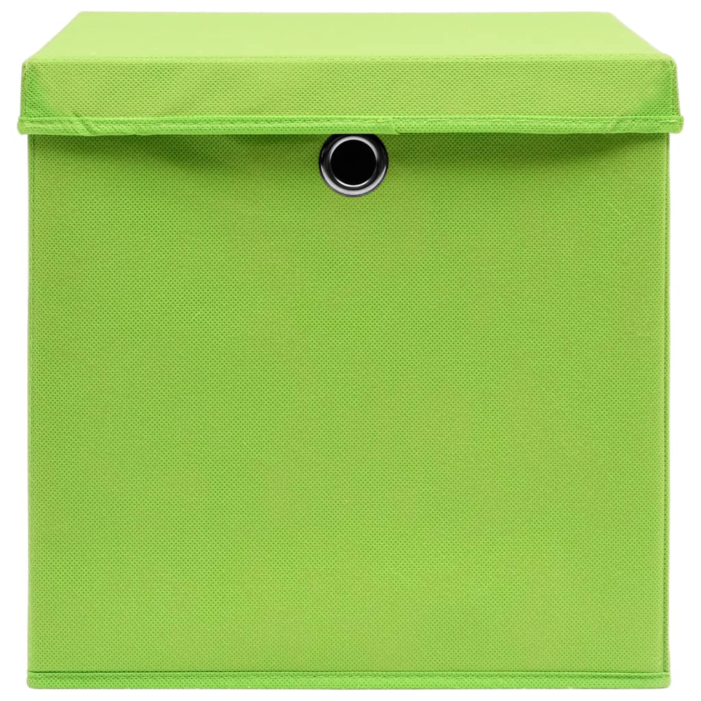 Cajas de almacenamiento con tapa 4 uds. Tela verde 32x32x32 cm