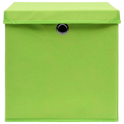 Cajas de almacenamiento con tapa 4 uds. Tela verde 32x32x32 cm