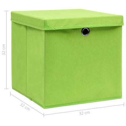 Cajas de almacenamiento con tapa 4 uds. Tela verde 32x32x32 cm