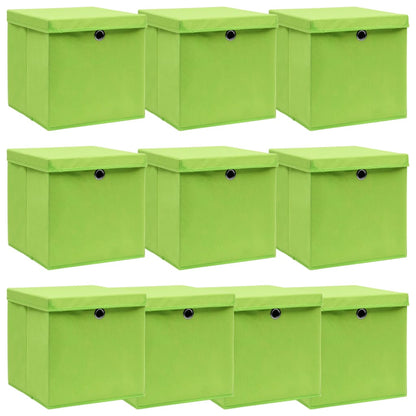 Boîtes de rangement avec couvercles 10 pcs. Tissu vert 32x32x32 cm