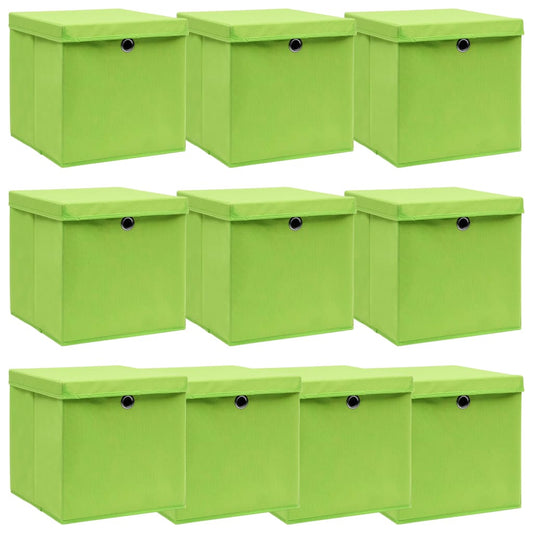 Boîtes de rangement avec couvercles 10 pcs. Tissu vert 32x32x32 cm