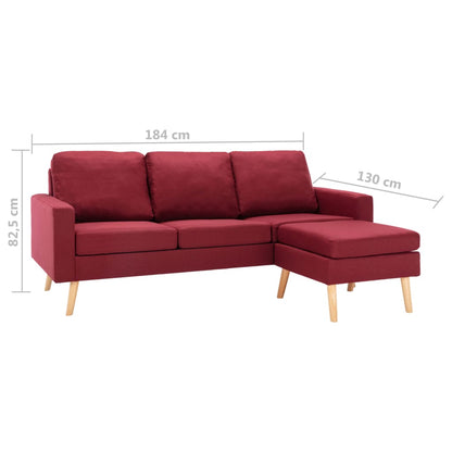 3-Sitzer-Sofa mit Hocker Weinrot Stoff