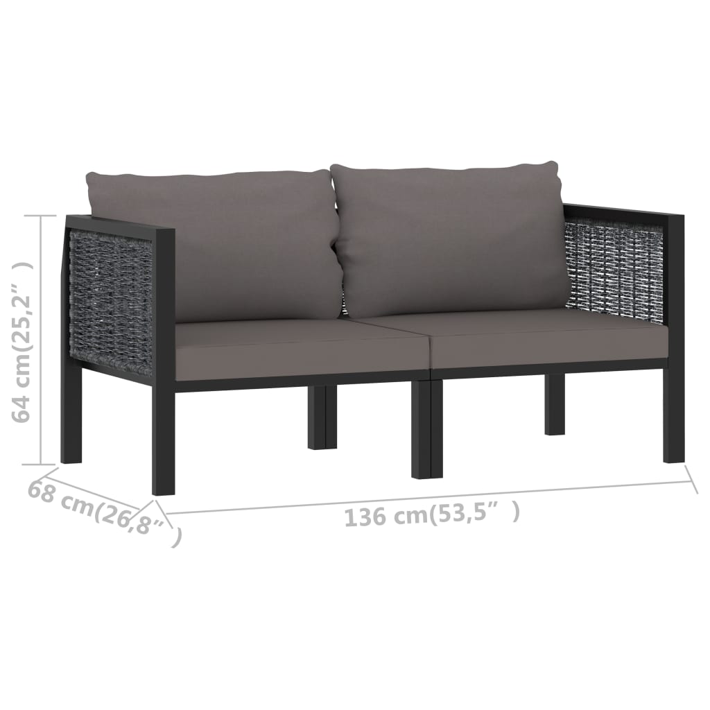 2-Sitzer-Sofa mit Auflage Anthrazit Poly Rattan