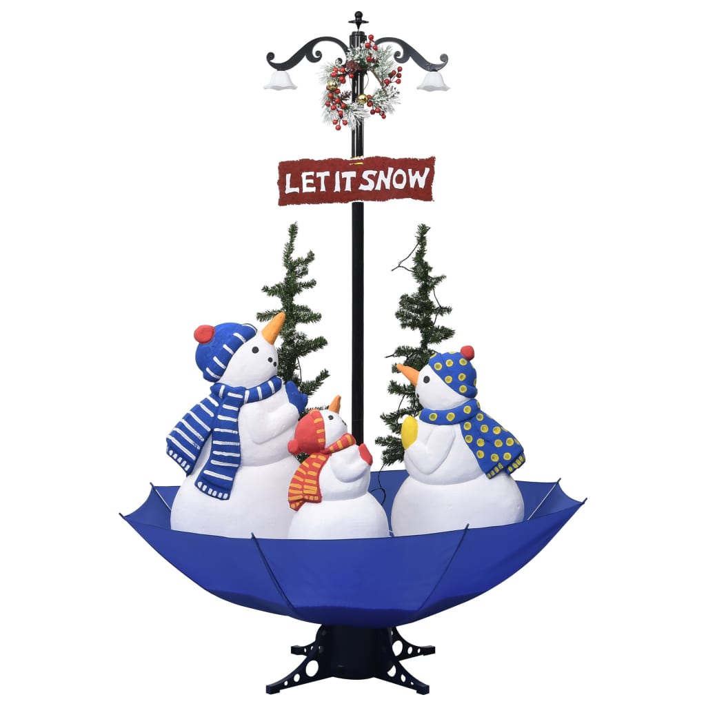 Sapin de Noël avec neige et pied de parasol bleu 170 cm PVC