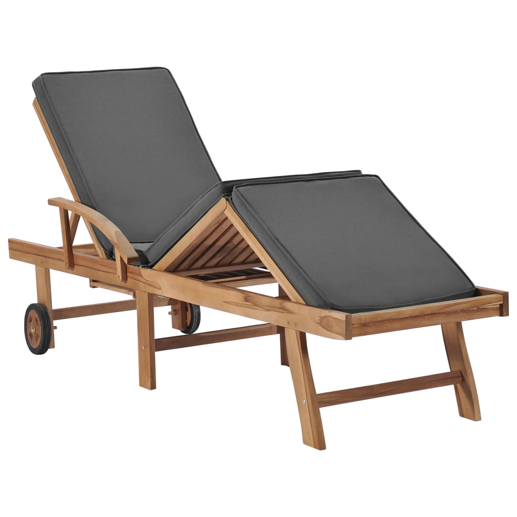 Chaises longues avec coussins 2 pièces en bois de teck massif gris foncé.