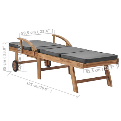 Chaises longues avec coussins 2 pièces en bois de teck massif gris foncé.