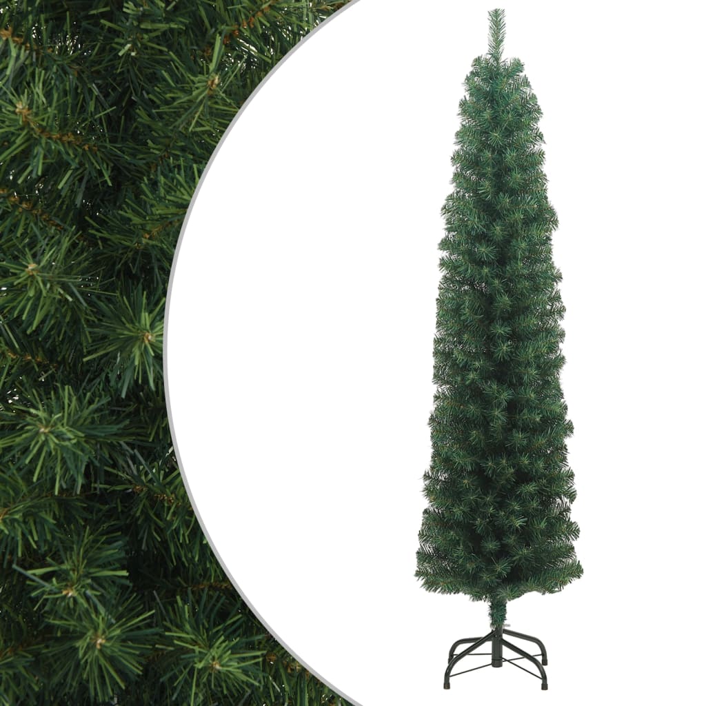 Künstlicher Weihnachtsbaum Schlank mit Ständer Grün 210 cm PVC