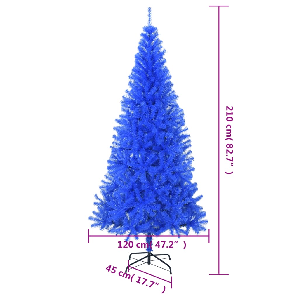 Sapin de Noël artificiel avec support bleu 210 cm PVC