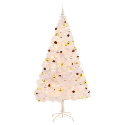 Sapin de Noël artificiel avec lumières et boules blanc 210 cm