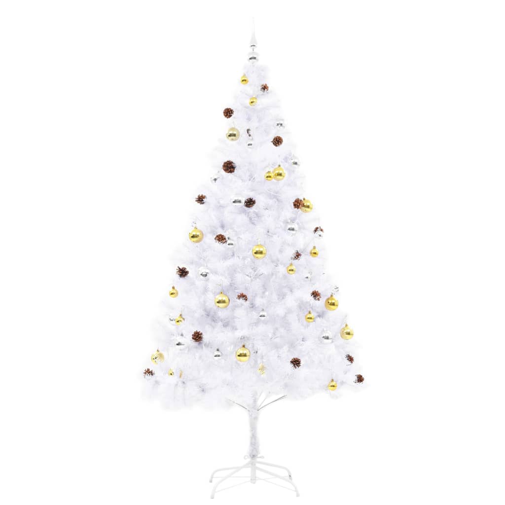 Sapin de Noël artificiel avec lumières et boules blanc 210 cm