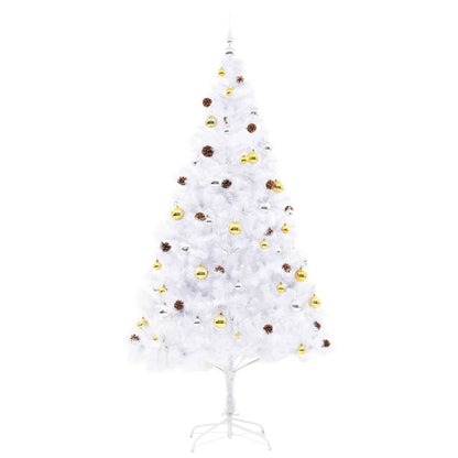 Sapin de Noël artificiel avec lumières et boules blanc 210 cm