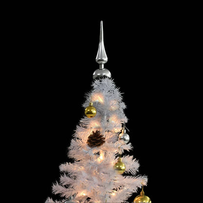 Sapin de Noël artificiel avec lumières et boules blanc 210 cm