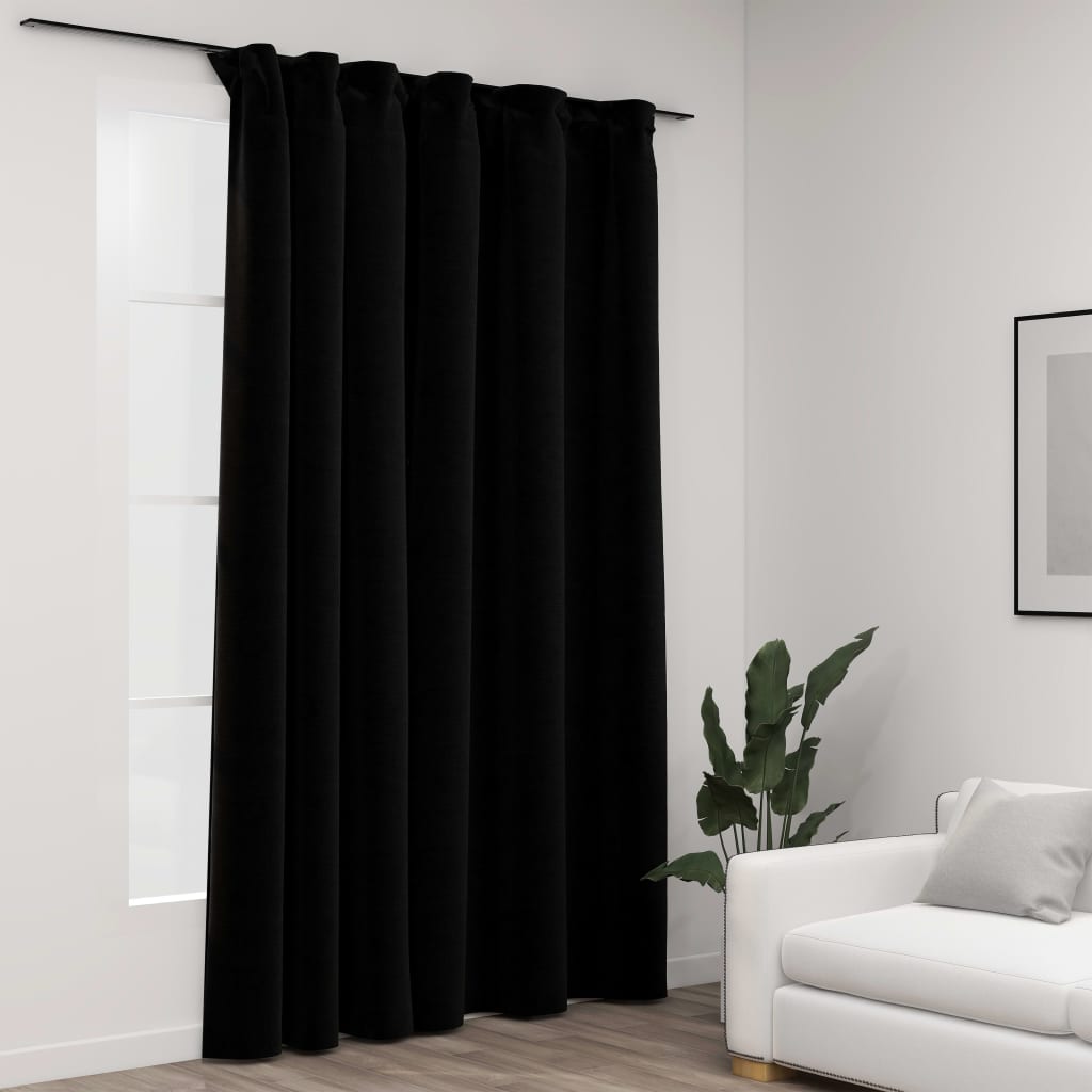 Verdunkelungsvorhang mit Haken Leinenoptik Schwarz 290x245cm