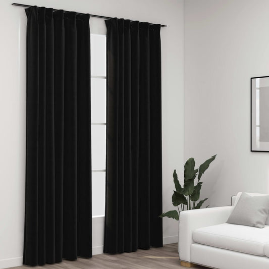 Cortinas opacas con ganchos aspecto lino 2 piezas 140x245 cm