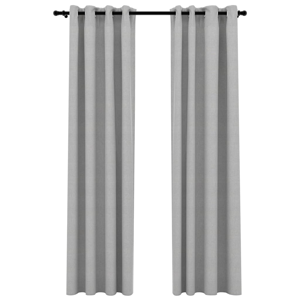 Cortinas opacas con ojales aspecto lino 2 piezas gris 140x245 cm