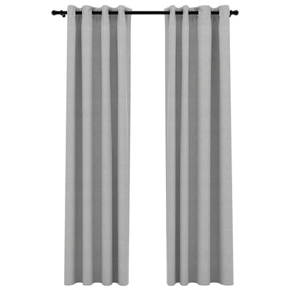 Cortinas opacas con ojales aspecto lino 2 piezas gris 140x245 cm