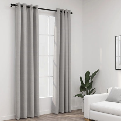 Cortinas opacas con ojales aspecto lino 2 piezas gris 140x245 cm