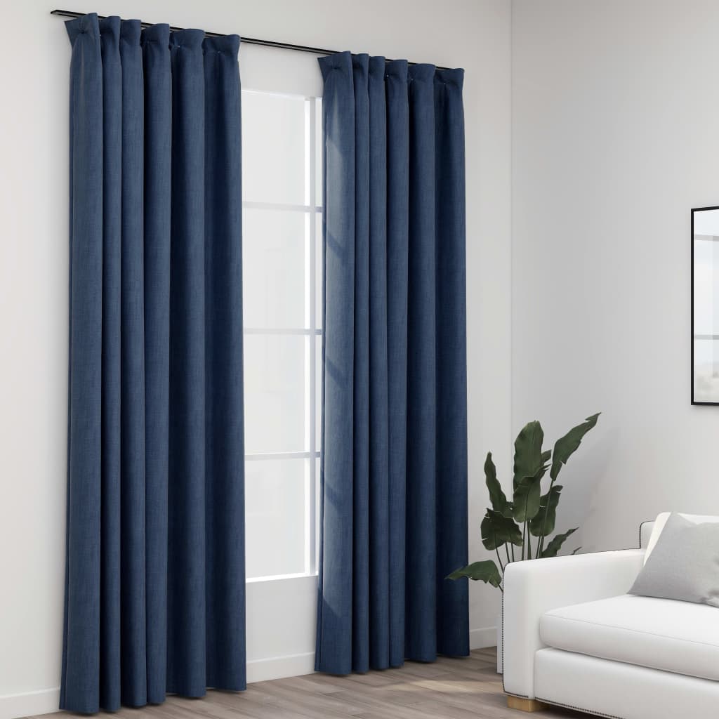 Verdunkelungsvorhänge Haken Leinenoptik 2 Stk. Blau 140x225cm