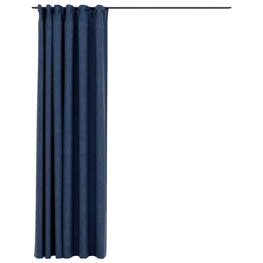 Cortinas opacas con ganchos aspecto lino azul 290x245cm