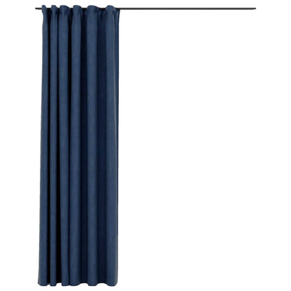 Cortinas opacas con ganchos aspecto lino azul 290x245cm