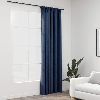 Cortinas opacas con ganchos aspecto lino azul 290x245cm