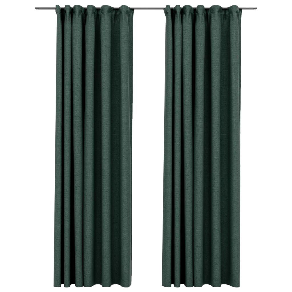 Ganchos para cortinas opacas aspecto lino 2 piezas verde 140x225 cm