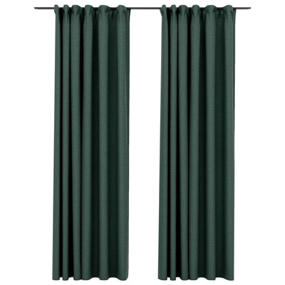 Ganchos para cortinas opacas aspecto lino 2 piezas verde 140x225 cm