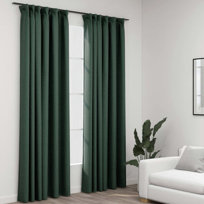 Ganchos para cortinas opacas aspecto lino 2 piezas verde 140x225 cm